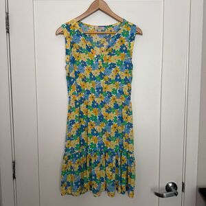 Loft Sundress Dress Size S Yellow Blue Floral Sleeveless Beach Summer Colorful